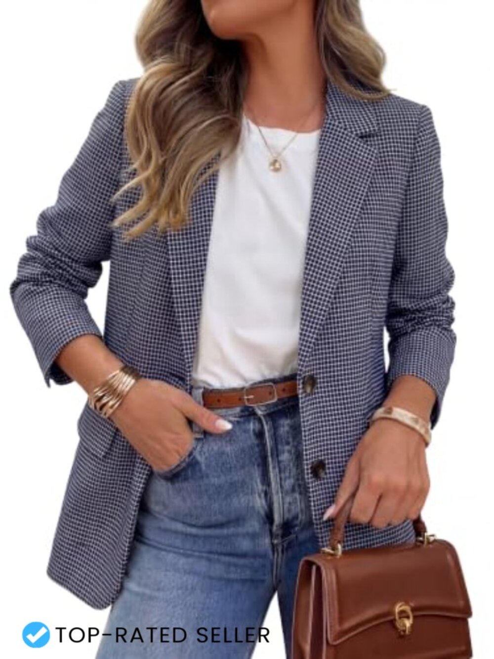 Plaid Blazer Womens Double Breasted Business Casual Jacket